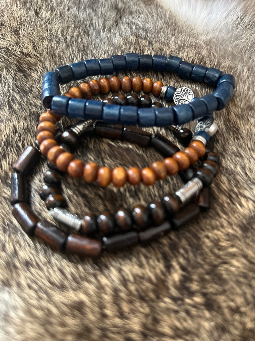 4 wooden beaded bracelets NEW